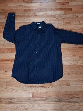 CalvinKlein Men's Button-Up Stripped Shirt  Black Light and Mid Blue L